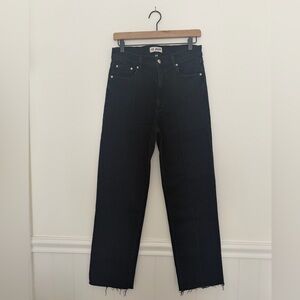 NWOT Le Jean Amelia Straight Jeans, Dark Indigo, High Rise, Raw Hem - Size 28